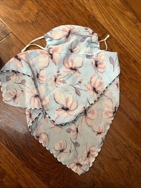 Floral Light Blue & Pink Face Mask Scarf - Women's Accessory